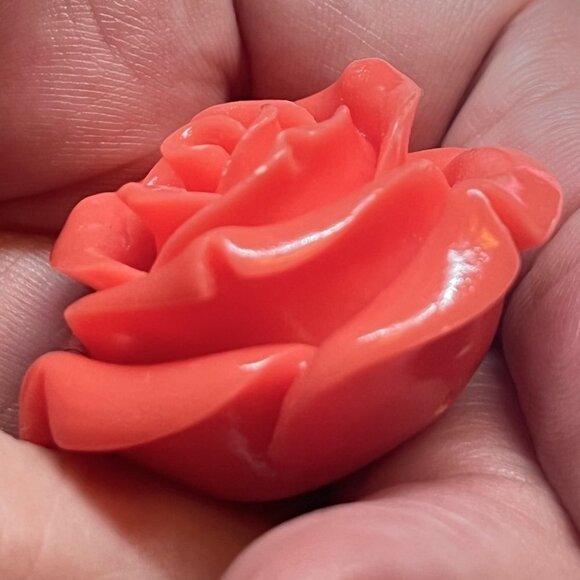 As Low As $2 Medium Peach Coraline Resin Grandiflora Rose Bead 34mm x 22mm (1) - Picture 2 of 5